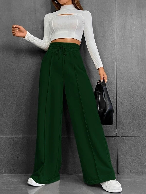 High-Waist Wide-Leg Casual Trousers