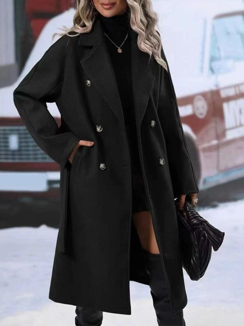 Elegant Belted Long Lapel Coat – Winter Outerwear