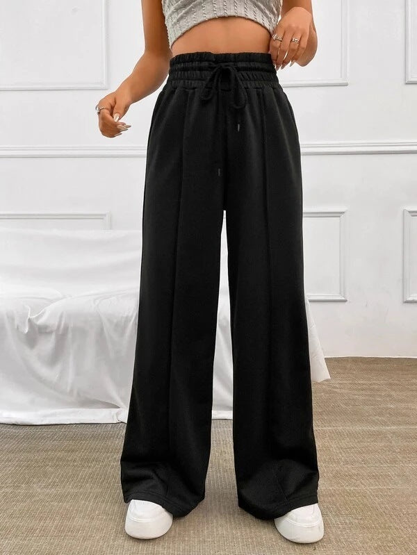 High-Waist Wide-Leg Casual Trousers