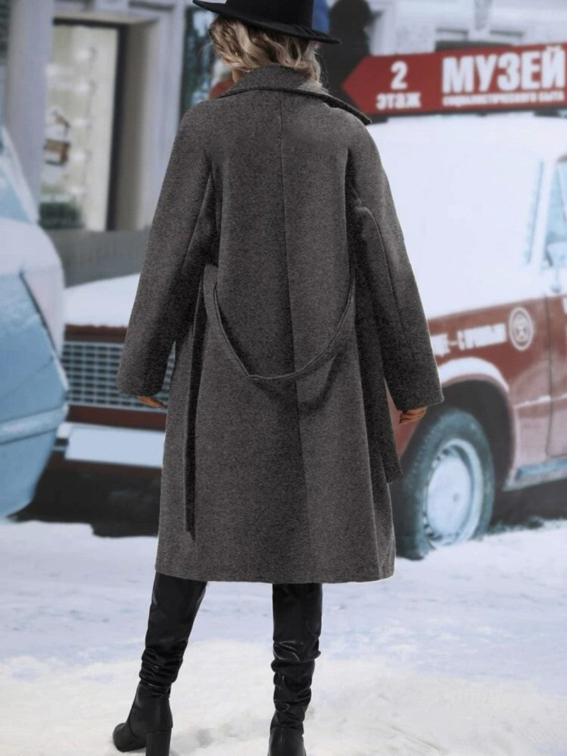 Elegant Belted Long Lapel Coat – Winter Outerwear
