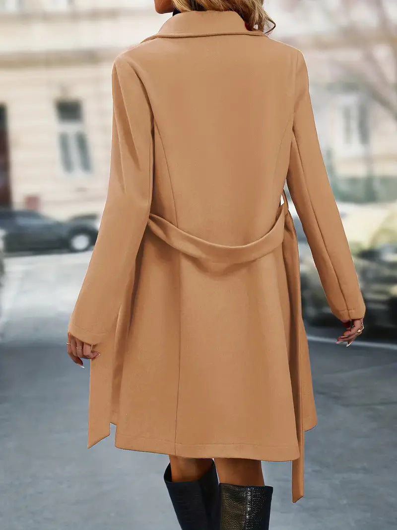 Elegant Belted Long Lapel Coat – Winter Outerwear